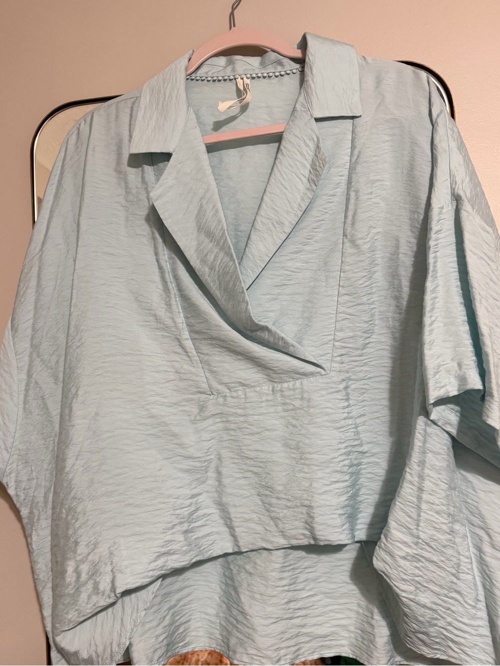 Anthropologie Crinkled Pale Blue V-Neck Tunic